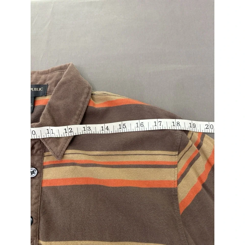Banana Republic Vintage Polo Shirt Brown Orange Striped Cotton Mens Size Large L